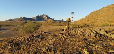 View of a typical Sonoran desert job far from paved roads, cell coverage and human occupation. Great view of the BLM Saddle Mountain dispersed camping area in the distance.
